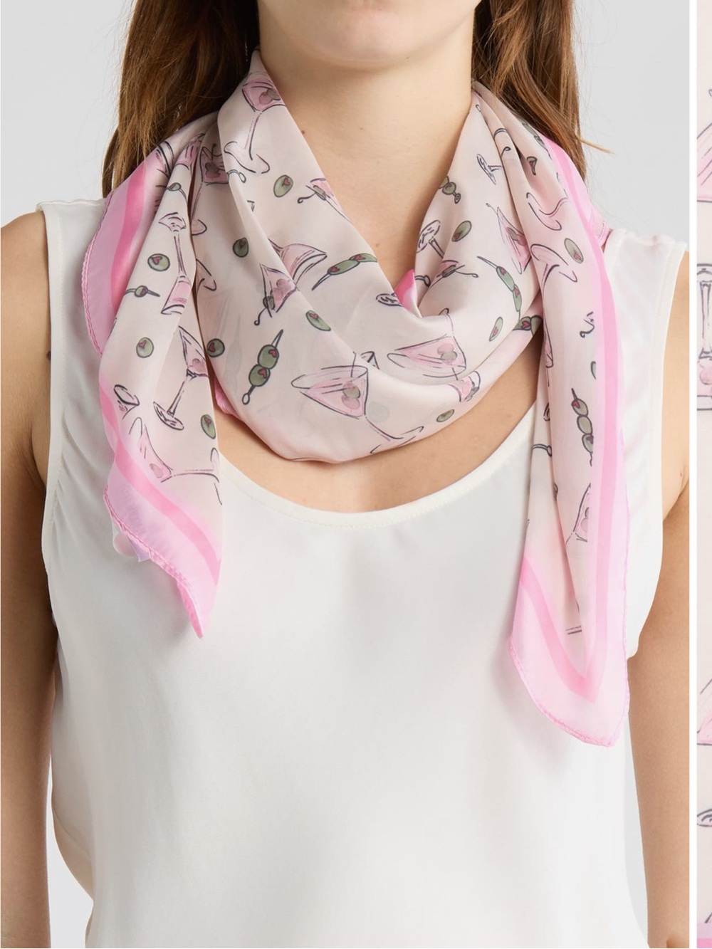 Steve Madden Light Pink Cocktail Print Silk-Feel Scarf - Women Accessories
